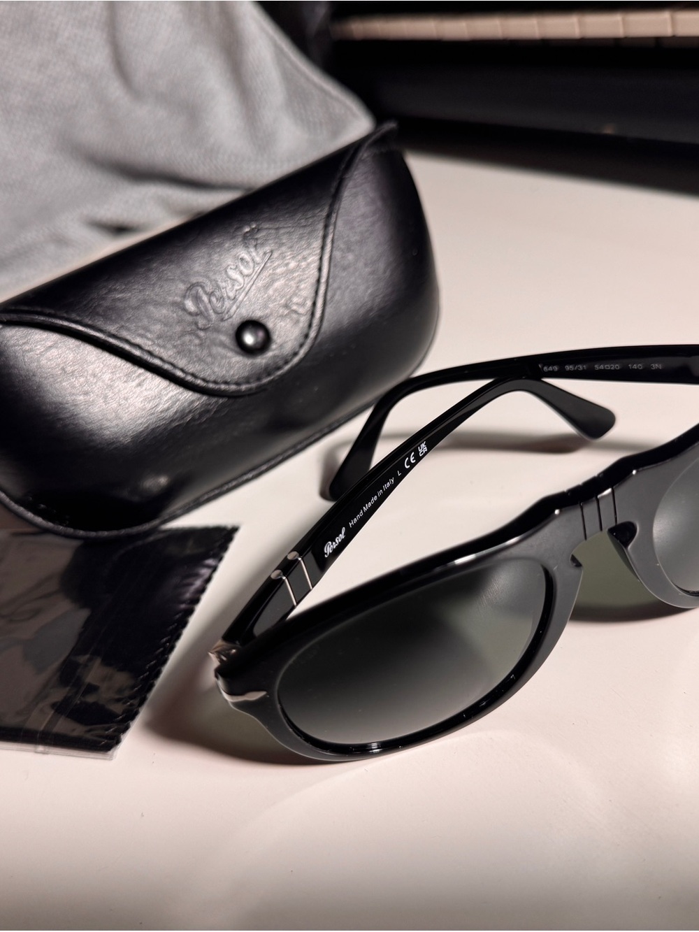 Persol 649 PO0649 95/31 Black Green Sunglasses 54□20 140 Made in Italy + Case